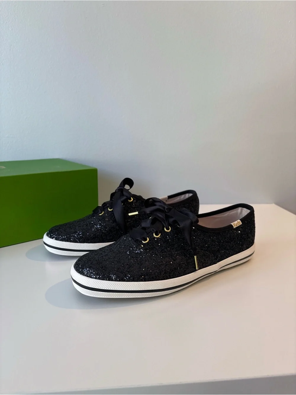 Keds x Kate Spade New York Champion Black Glitter Lace-Up Sneakers Tennis Shoes
